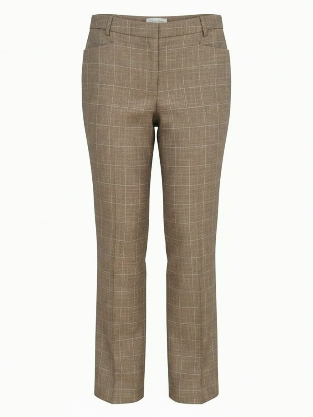 Calvin Klein Modern Fit Plaid Trouser Pants 6P Taupe/Brown